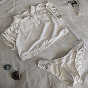 White mesh tee swim suit
